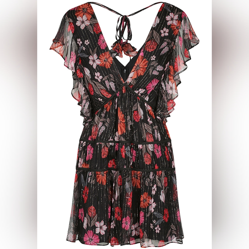La Maison TalulahWild Bloom Floral Metallic Tiered Short Dress